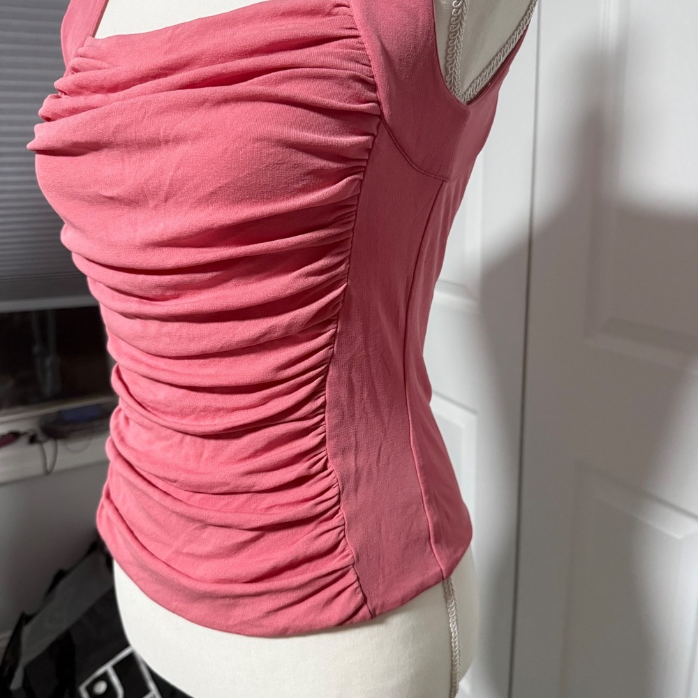 Y2K Classiques Center Silk Pink Ruched Tank Top Square neck Womens XS fairy - Picture 2 of 9
